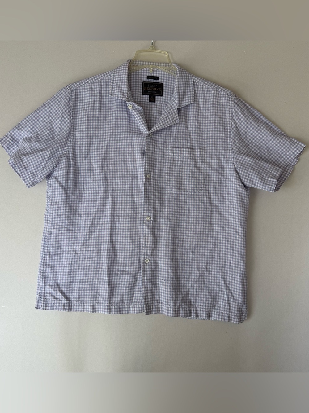 414: Jos. A. Bank Reserve Tailored Fit Linen Blend Camp Shirt XL Purple Check